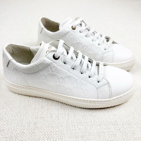 Valentino by Mario Valentino Jimmy Men's White Leather Low Top Sneakers Size 8 - Picture 1 of 15
